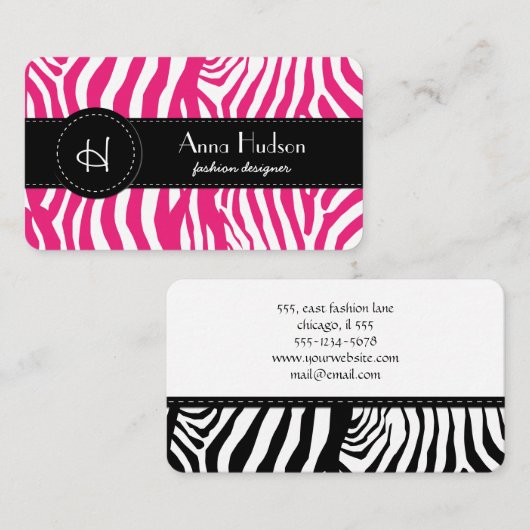 Zebra Print, Zebra Stripes, Roze Zebra Visitekaartje (Voorkant / Achterkant)