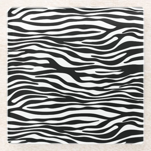 Zebra Print, Zebra Stripes, zwart en wit Glazen Onderzetter (Voorkant)