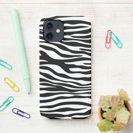 Zebra Print, Zebra Stripes, zwart en wit iPhone Hoesje (Op bureau)