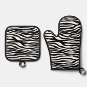 Zebra Print, Zebra Stripes, zwart en wit Ovenwant & Pannenlap Set (Voorkant)