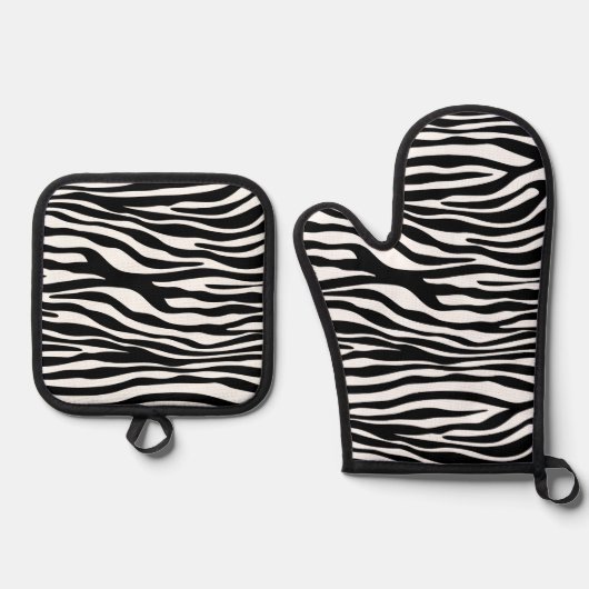 Zebra Print, Zebra Stripes, zwart en wit Ovenwant & Pannenlap Set (Voorkant)