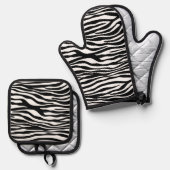 Zebra Print, Zebra Stripes, zwart en wit Ovenwant & Pannenlap Set (Voorkant / Achterkant)