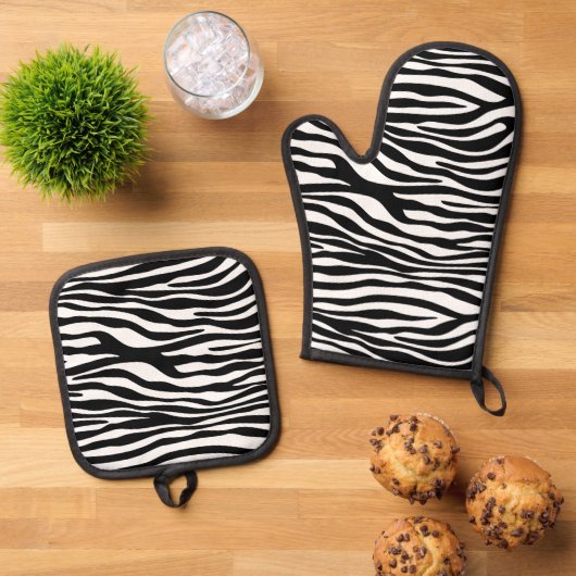 Zebra Print, Zebra Stripes, zwart en wit Ovenwant & Pannenlap Set (Top down)