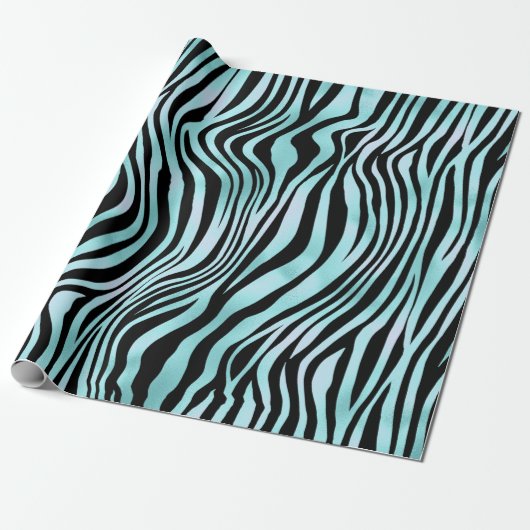 Zebra Print Zwart en Blauwgroen Turquoise Cadeaupapier (Uitgerold)