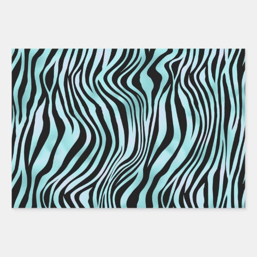 Zebra Print Zwart en Blauwgroen Turquoise en Wit Inpakpapier Vel (Voorkant)