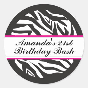 Zebra Print Zwart en Hot Pink Classic Ronde Stick Sticker