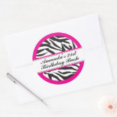 Zebra Print Zwart en Hot Pink Ronde Sticker (Envelop)