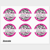 Zebra Print Zwart en Hot Pink Ronde Sticker (Vel)