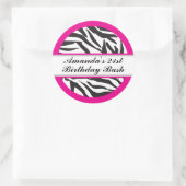 Zebra Print Zwart en Hot Pink Ronde Sticker (Tas)