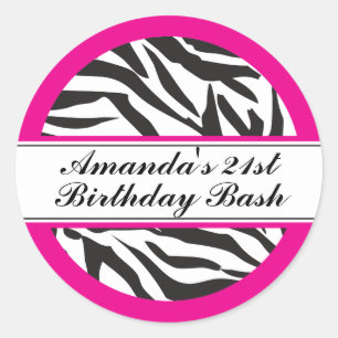 Zebra Print Zwart en Hot Pink Ronde Sticker