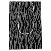 Zebra Print Zwart Grijs Zilver Verjaardag voor haa Medium Cadeauzakje (Achterkant)