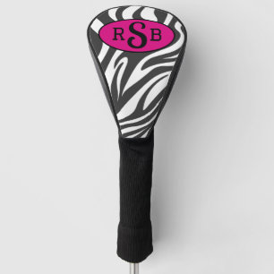 Zebra Print Zwart, Wit, & Roze Monogram Lady Golfheadcover
