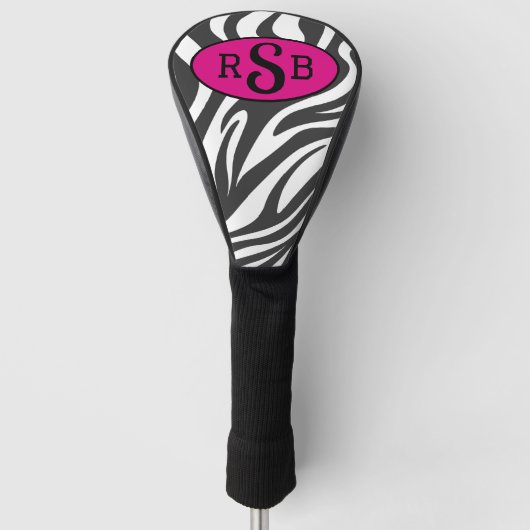Zebra Print Zwart, Wit, & Roze Monogram Lady Golfheadcover (Voorkant)