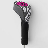 Zebra Print Zwart, Wit, & Roze Monogram Lady Golfheadcover (Schuin)