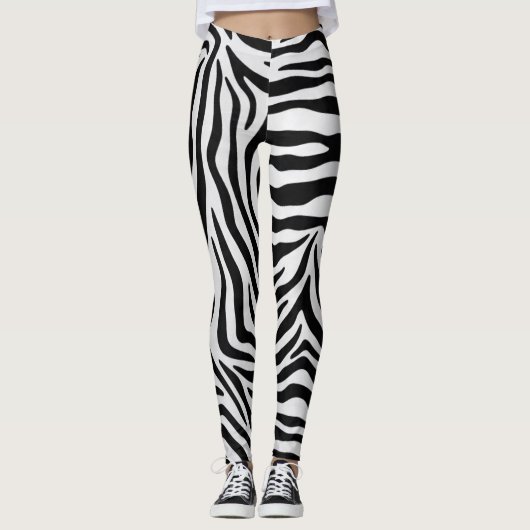 Zebra print zwart-wit yoga broek leggings (Voorkant)