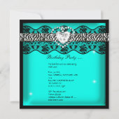 Zebra Quinceanera 15e Blauwgroen kant van de Birth Kaart (Achterkant)