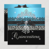 Zebra Quinceanera 15e Verjaardagsfeest Blauw Zwart Kaart (Voorkant / Achterkant)