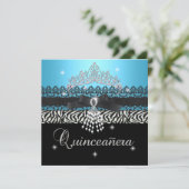Zebra Quinceanera 15e Verjaardagsfeest Blauw Zwart Kaart (Staand voorkant)