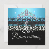 Zebra Quinceanera 15e Verjaardagsfeest Blauw Zwart Kaart (Voorkant)