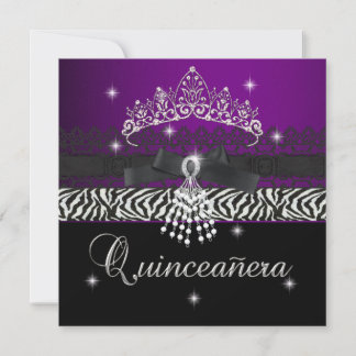 Zebra Quinceanera 15e verjaardagsfeest Paars Zwart Kaart