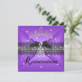 Zebra Quinceanera 15e Verjaardagsfeest Paarse Zwar Kaart (Staand voorkant)