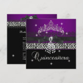 Zebra Quinceanera 15e Verjaardagsfeest Paarse Zwar Kaart (Voorkant / Achterkant)