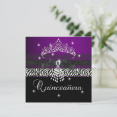 Zebra Quinceanera 15e Verjaardagsfeest Paarse Zwar Kaart (Staand voorkant)