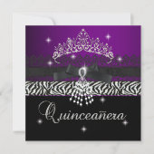Zebra Quinceanera 15e Verjaardagsfeest Paarse Zwar Kaart (Voorkant)