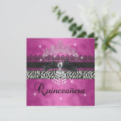 Zebra Quinceanera 15e Verjaardagsfeest Roze Zwart Kaart (Staand voorkant)