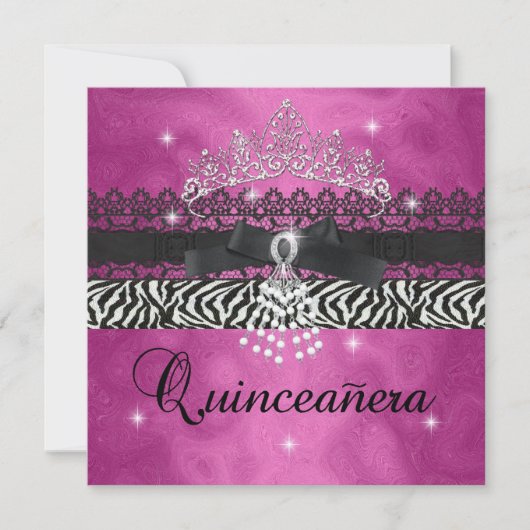 Zebra Quinceanera 15e Verjaardagsfeest Roze Zwart Kaart (Voorkant)