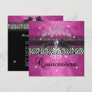 Zebra Quinceanera 15e Verjaardagsfeest Roze Zwart Kaart