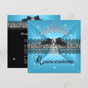 Zebra Quinceanera 15e verjaardagsfeest Teal Blauw Kaart