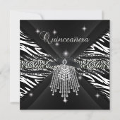 Zebra Quinceanera 15e Witte Zwarte Zebra Kant 3 Kaart (Voorkant)