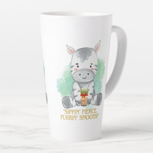 zebra quote cartoon drink bobba tea latte mok (Rechterhoek)