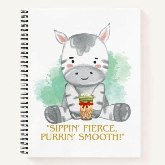 zebra quote cartoon drink bobba tea notitieboek (Voorkant)