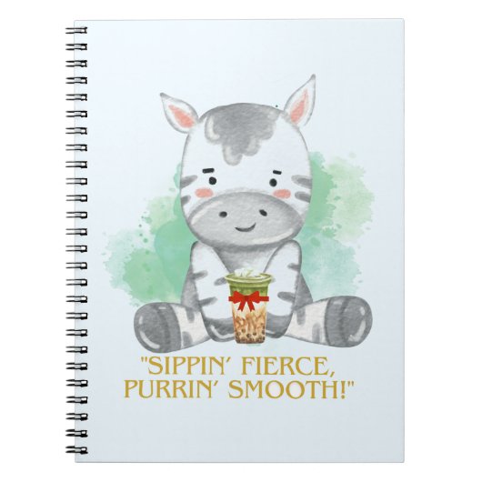 zebra quote cartoon drink bobba tea notitieboek (Voorkant)