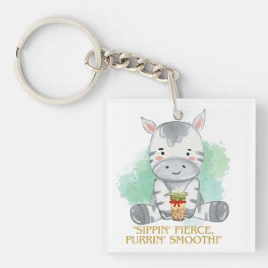 zebra quote cartoon drink bobba tea sleutelhanger (voorkant)