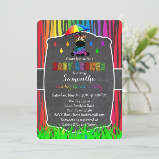 Zebra Rainbow Baby shower Invitation Kaart (Staand voorkant)