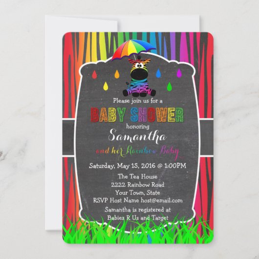 Zebra Rainbow Baby shower Invitation Kaart (Voorkant)