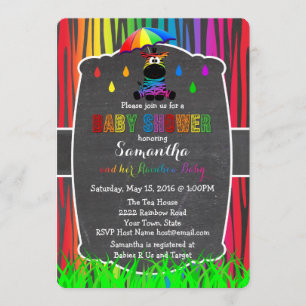 Zebra Rainbow Baby shower Invitation Kaart