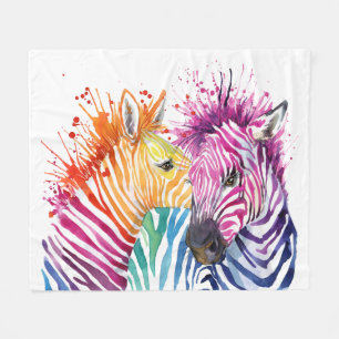 Zebra Rainbow Blanket Fleece Deken
