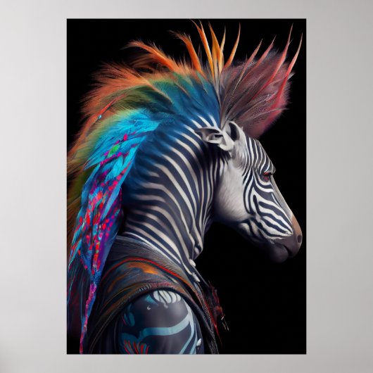 Zebra Rainbow Mohawk - Weirdcore Rainbow Punk Poster (Voorkant)