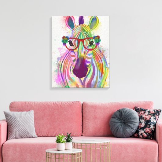 Zebra Rainbow Splash Canvas Afdruk (Insitu (Woonkamer))
