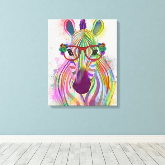 Zebra Rainbow Splash Canvas Afdruk (Insitu (Houten vloer))