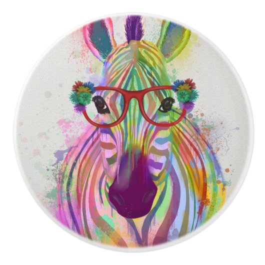 Zebra Rainbow Splash Keramische Knop (Voorkant)
