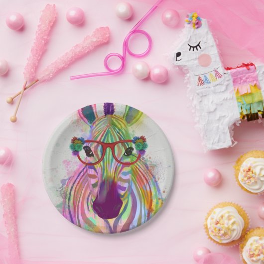 Zebra Rainbow Splash Papieren Bordje (Feest)