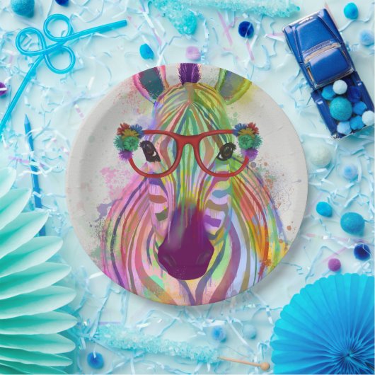Zebra Rainbow Splash Papieren Bordje (Feest)