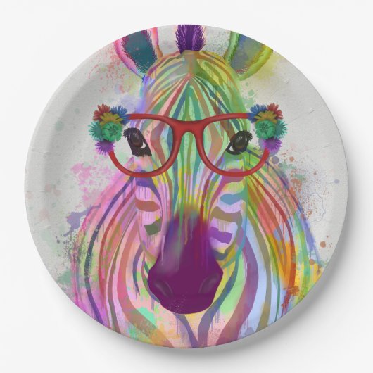 Zebra Rainbow Splash Papieren Bordje (Voorkant)