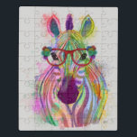 Zebra Rainbow Splash Puzzel<br><div class="desc">Deze waterverf print bevat een kleurrijk portret van een zebra in een oranje glazen,  gekleurd in bloemen | Door Fab Funky. Afbeelding-ID: 192221D</div>