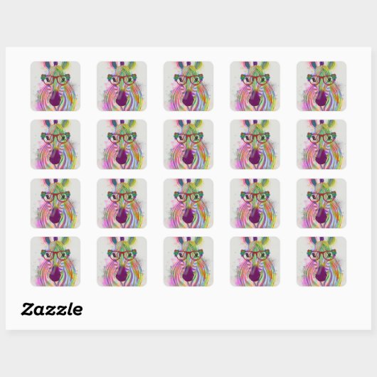 Zebra Rainbow Splash Vierkante Sticker (Vel)
